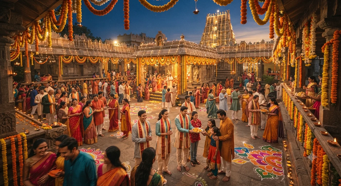 Family using Online Temple Booking and Temple Darshan Booking from home.